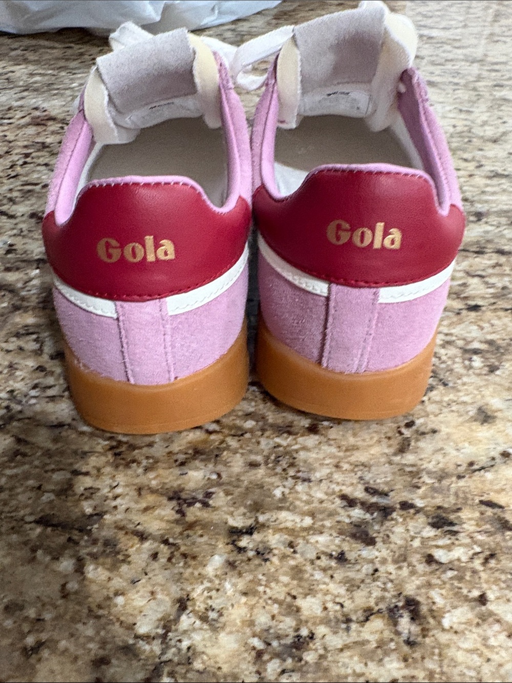 Gola Women's Pink Suede Sneakers with White Stripes and Gum Sole - Picture 4 of 9